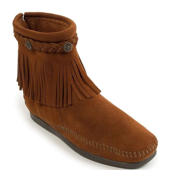 Minnetonka Shoes - Minnetonka Concho Tan Brown Suede Fringe Western Boots 9